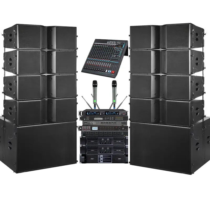 Alto-falante linear duplo de matriz de 10 e 12 para Pro. Aluguel de casamento de palco Subwoofer duplo 18" conjunto completo de sistema de som