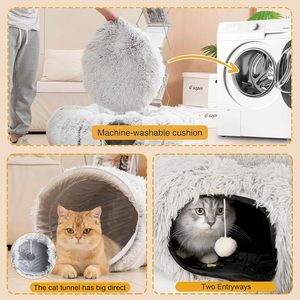 Multifunctional <b>Cat</b> Tunnel with <b>Cat</b> Bed Collapsible <b>Plush</b> <b>Cat</b> Tunnel Bed with Cushion Tube - Product Image 6