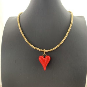 Collar TK-C244 con Colgante de Corazón Rojo Elegante, Collar de Cadena con Forma Ovalada para Uso Diario, Collar de Cuentas de Oro de 18k para Mujer - Product Image 5