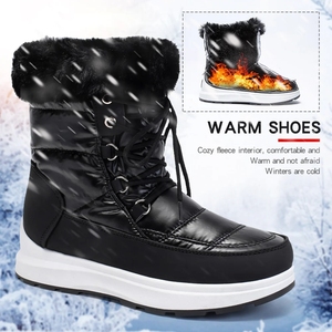 Stivali da neve impermeabili e spessi e felpati da donna <span class=keywords><strong>con</strong></span> 2023 invernali <span class=keywords><strong>con</strong></span> plateau in pelliccia pesante scarpe imbottite in cotone caldo antiscivolo - Product Image 2