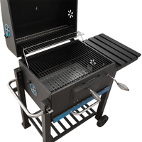 Barbecue portable moderne pour camping et pique-nique, avec étagère latérale unique, grand fumoir en fer thermolaqué et grille de maintien au chaud