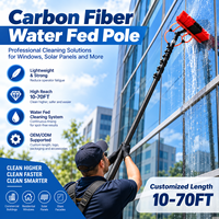 Perche télescopique en fibre de carbone de 10 à 70 pieds pour le nettoyage des fenêtres, avec brosse, tuyau et accessoires pour le nettoyage des panneaux solaires et du verre