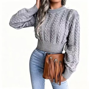 <span class=keywords><strong>Pull</strong></span> slim fit pour <span class=keywords><strong>femme</strong></span>, style printemps-automne, col rond, tricoté, de haute qualité, tendance streetwear - Product Image 3