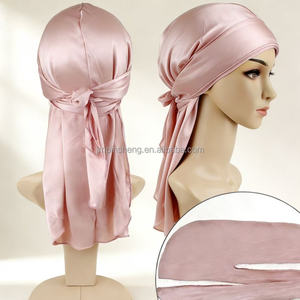 Vente en gros, livraison rapide : Foulard en satin, <span class=keywords><strong>Bonnet</strong></span>, Chapeau de pirate, Bonnets de chimiothérapie, Durag, Turban pour femmes musulmanes, couleur unie, soyeux, pour le sport et le cyclisme - Product Image 2