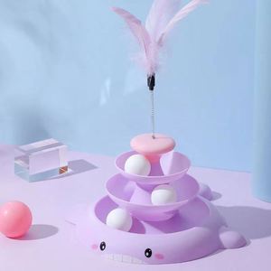 Entrega Rápida, Torre de Juego para Gatos de 3 Niveles, Pista Interactiva para Entrenamiento de Inteligencia, Torre con Varilla Estimulante Giratoria para Gatos - Product Image 5