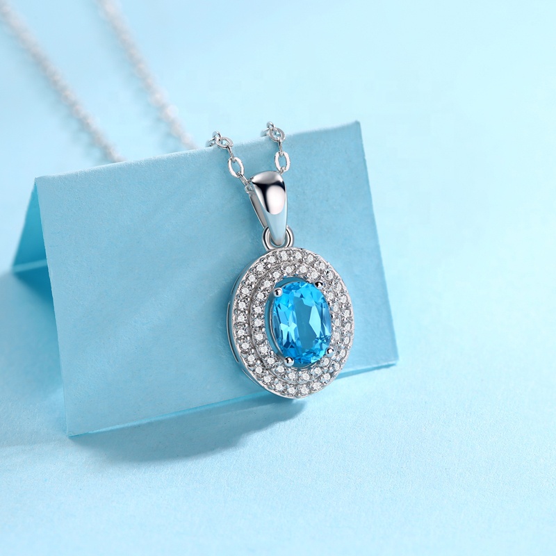 HMOIS Topaz Stone Nature Chinese 925 Sterling Silver Blue Topaz Pendant for Necklaces