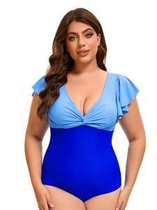 Elegante traje de baño de Fitness para mujer europea americana patrón sólido ropa de playa de una pieza Sexy corte trasero de talla grande transpirable - Product Image 3