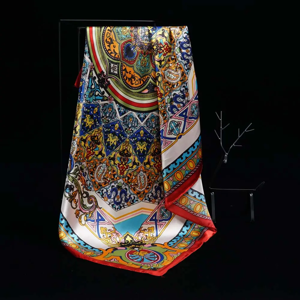 Pañuelo de seda de material suave ligero de alta calidad Bufanda de satén lisa con estampado personalizado