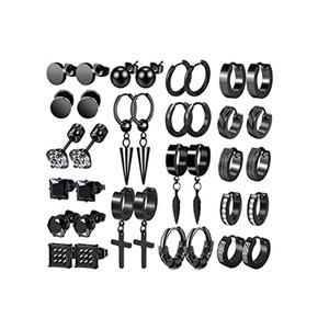 Boucles d'oreilles à clipser noires en alliage de zinc, forme croix, sertissage clos, 1 parure pour femme, bijoux de mode pour soirée - Product Image 1