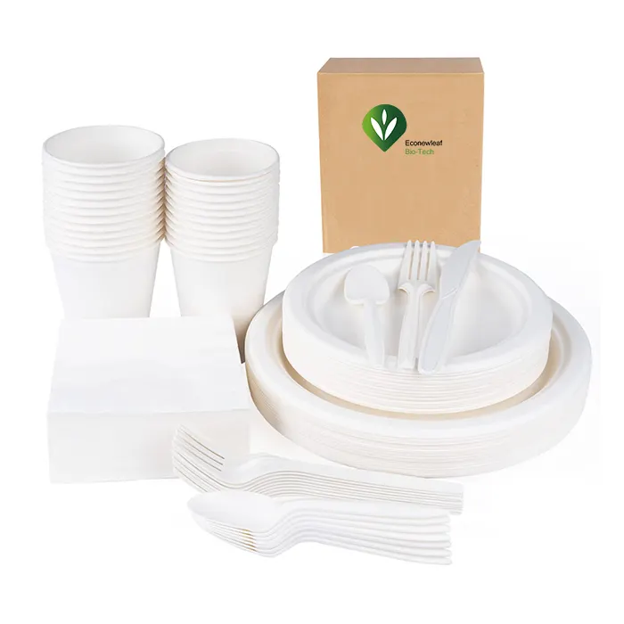 EcoNewLeaf OEM environmental protection CPLA disposable tableware sugar cane plate corn starch cutlery