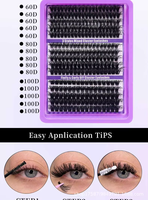 Cils en bouquets volume russe 60D 80D 100D haute densité 15 rangées naturelles courbées en C 8-16mm 300 paires DIY individuels style épais