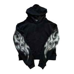 Vente en gros de sweat à capuche streetwear boxy court noir uni en molleton bouclette de coton épais avec impression en relief pour hommes - Product Image 2