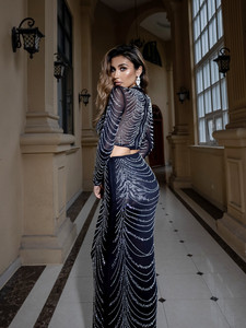 Women's Dress Set Sexy <strong>See</strong> <strong>Though</strong> Mesh Diamonds Beading <strong>Top</strong> + High Waist Long Skirt Suit Nightclub Party Outfits 2 Piece Sets - Product Image 3