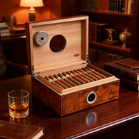 Humidor de puros de madera de granada OEM caja de cedro con tragaluz circular de vidrio higrometro digital frontal