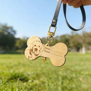 Placa de Identificación de Madera con Forma de Hueso Personalizada, Grabada con Láser, con Nombre y Teléfono de Perro o Gato, Colgante para Collar - Product Image 4