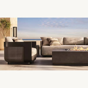 Chaise longue en aluminium RH Sedona Cane, cadre bronze foncé avec tissu crème et accents en rotin tressé, chaise d'appoint moderne pour patio extérieur - Product Image 2