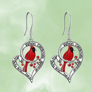 E4052 Pendientes colgantes de corazón chapados en oro blanco con diseño de cardenal para mujer, joyería romántica de regalo cristiano - Product Image 3