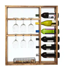 JUNJI домашний Декор деревянный держатель для хранения винный стеллаж настенный деревянный органайзер для винных бутылок с 6 бутылками и очками