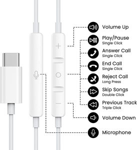Écouteurs USB type-c hi-fi stéréo intra-auriculaires filaires pour Samsung Galaxy S21 Ultra S20 FE Note 10 <span class=keywords><strong>Google</strong></span> Pixel 6 5 - Product Image 6
