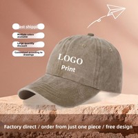 Casquette de baseball vintage style coréen, effet vieilli, logo personnalisé imprimé numériquement, broderie, 6 panneaux, ajustable, en coton, unisexe