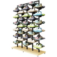 Support d'affichage de chaussures de sport en fer pliable et rotatif à une face, pour magasins de chaussures commerciaux, avec un design moderne et léger