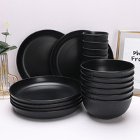 Vente en gros de saladiers de ménage, assiette plate, couverts en paille de blé noir gris blanc, tasses et plats