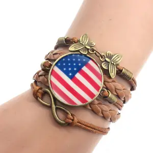Butterfly Bracelet Austria Switzerland Poland Hungary Denmark Norway PU Brown and Copper Country Flag Bracelets