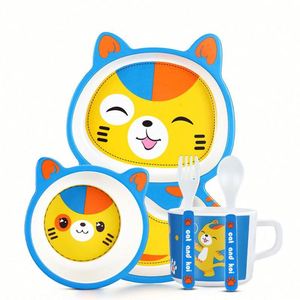 Adorable vaisselle en fibre de bambou pour enfants, assiette biodégradable avec fourchette à soupe pour enfants - Product Image 1