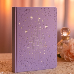 Cuaderno de Fantasía con Diseño de Castillo y Estrellas en Relieve Morado, Estampado en Lámina Plateada, Cubierta de Cuero PU con Esquinas Redondeadas - Product Image 2
