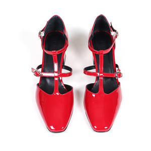 <span class=keywords><strong>Talon</strong></span> moyen En Cuir Verni Rouge Rétro T-strap Mary Jane Lolita Chaussures Femmes Pompes Habillées - Product Image 6