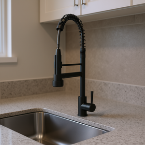 Grifo de Cocina Bothwa de 19 Pulgadas, Monomando Extraíble, Acabado Negro Mate, Diseño Moderno, Montaje en Encimera, Válvula de Cerámica - Product Image 2