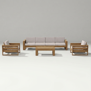 Ensemble de canapé d'extérieur en teck massif 4 places avec base en forme de traîneau et 2 fauteuils - Product Image 1