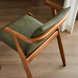 Chaise de salle à manger rétro française de style médiéval, suspendue, en bois de frêne, revêtement en cuir PU, chaise de designer antique pour <span class=keywords><strong>restaurant</strong></span> et maison - Product Image 5