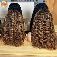 Perruque bouclée birmane en cheveux humains bruts naturels vierges, avec frontal en dentelle HD, sans colle, qualité salon