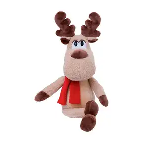 批发可爱卡通软塞驼鹿长毛绒圣诞驯鹿玩具配红领巾