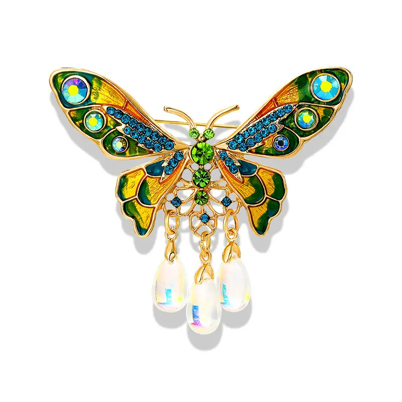 New Arrival Butterfly Brooch Vintage Fashion Rhinestone Tassel Insect Pin Ornament