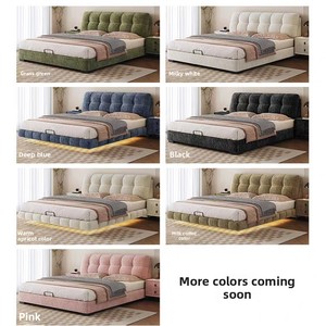 Nuovo Letto Matrimoniale Moderno Minimalista in Velluto Ciniglia Stile Crema 1.8m, Letto Imbottito di Lusso Leggero con Contenitore per Camera da Letto Principale - Product Image 3