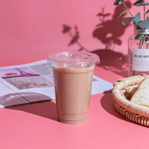 Copos de chá de leite com logotipo personalizado PET iogurte milktea embalagem copos de plástico descartáveis para smoothies