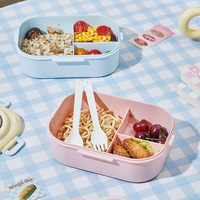 Boîte à lunch isotherme en plastique pour filles de l'école primaire, avec compartiments, assiette et bol, compatible micro-ondes, capacité 1-2L, design simple