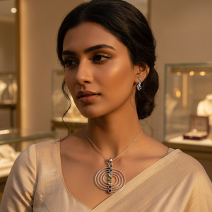 Art Palace 925 Sterling Silver Chakra Pendant <b>Necklace</b> Gold Plated Gemstone Jewelry Featuring Religious Style Link Chain Diamond - Product Image 3