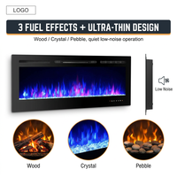 Cheminée électrique entièrement intégrée/murale de 40/50/60 pouces avec télécommande, flamme LED 3 couleurs, bois/cristal/gravier, ultra-mince