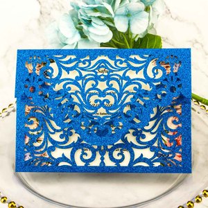 Cartes d'invitation de mariage découpées au <span class=keywords><strong>laser</strong></span> en <span class=keywords><strong>papier</strong></span> pailleté bleu champagne argenté or rose 5x7 po, invitations de vœux, Quinceañera - Product Image 5