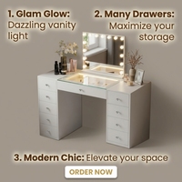 Coiffeuse moderne en panneau de particules avec miroir lumineux à intensité réglable et plusieurs tiroirs pour chambre à coucher OEM ODM
