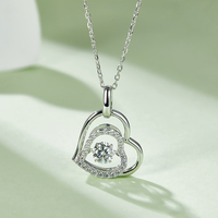 Moissanite kalung perak S925, perhiasan liontin bentuk hati potongan bulat kalung wanita