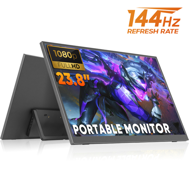 23.8 Inch FHD TFT Portable Gaming Monitor 75Hz SRGB Built-in 180 Kickstand VESA Laptop Mac Travel Dual Screen Type-C