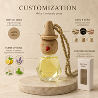 Diffuseur de parfum pour voiture suspendu, flacon en verre facetté avec bouchon en bois, parfum riche longue durée, rechargeable, logo personnalisé, luxe, OEM, vente en gros