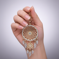Porte-clés créatif attrape-rêves ajouré en strass avec plume, élégant, pendentif pour voiture ou sac, petit cadeau en métal