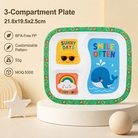 Assiettes en plastique pour enfants, motif dessin animé, qualité alimentaire, réutilisables, 3 pièces, portables, sûres, faciles à nettoyer, OEM ODM