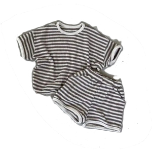 Conjunto de Dos Piezas de Ropa de Verano para Bebé Unisex, Camiseta Holgada con Rayas de Waffle y Pantalones Cortos - Product Image 3