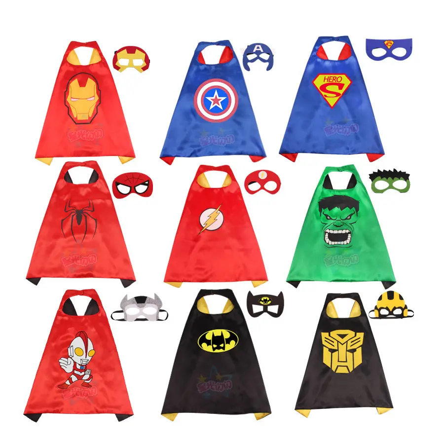 サテンハロウィンスパイダーマンコスプレコスチュームカーニバルパーティーステージ小道具で作られた卸売スーパーヒーローケープ & マスク